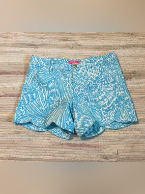 Lilly Pulitzer Turquoise Shell-Print Scallop Hem Shorts
